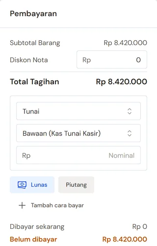 Contoh layar Mode Faktur untuk toko bangunan